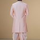 Men's Peach Wedding Sherwani with Matching Dhoti and Intricate Pelli Gold Work