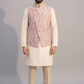 Men’s Pastel Pink Floral Embroidered Nehru Jacket Set – Designer Sadri with Kurta Pajama
