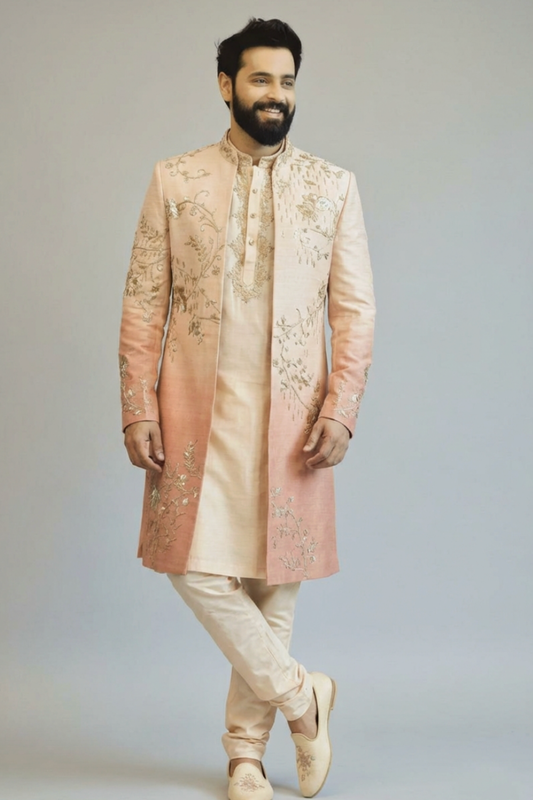 Abstract Ombre Affect Peach Open Jacket