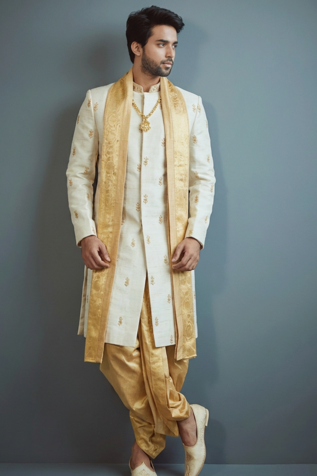 Pure raw silk traditional sherwani with zardozi work