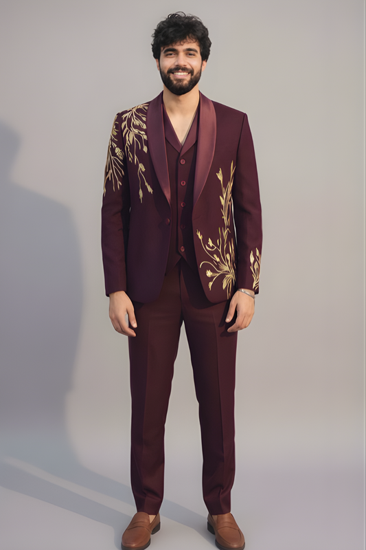 Maroon Embroidered Suit for Men | Designer Wedding & Party Wear