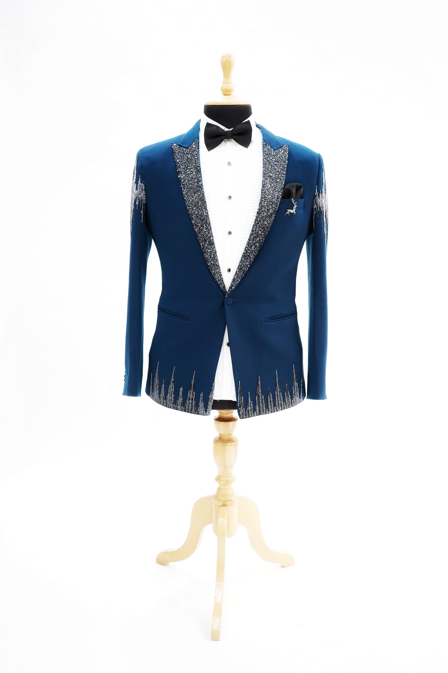 Teal Blue Wool Crepe 2-Piece Tuxedo with Cutdana Work