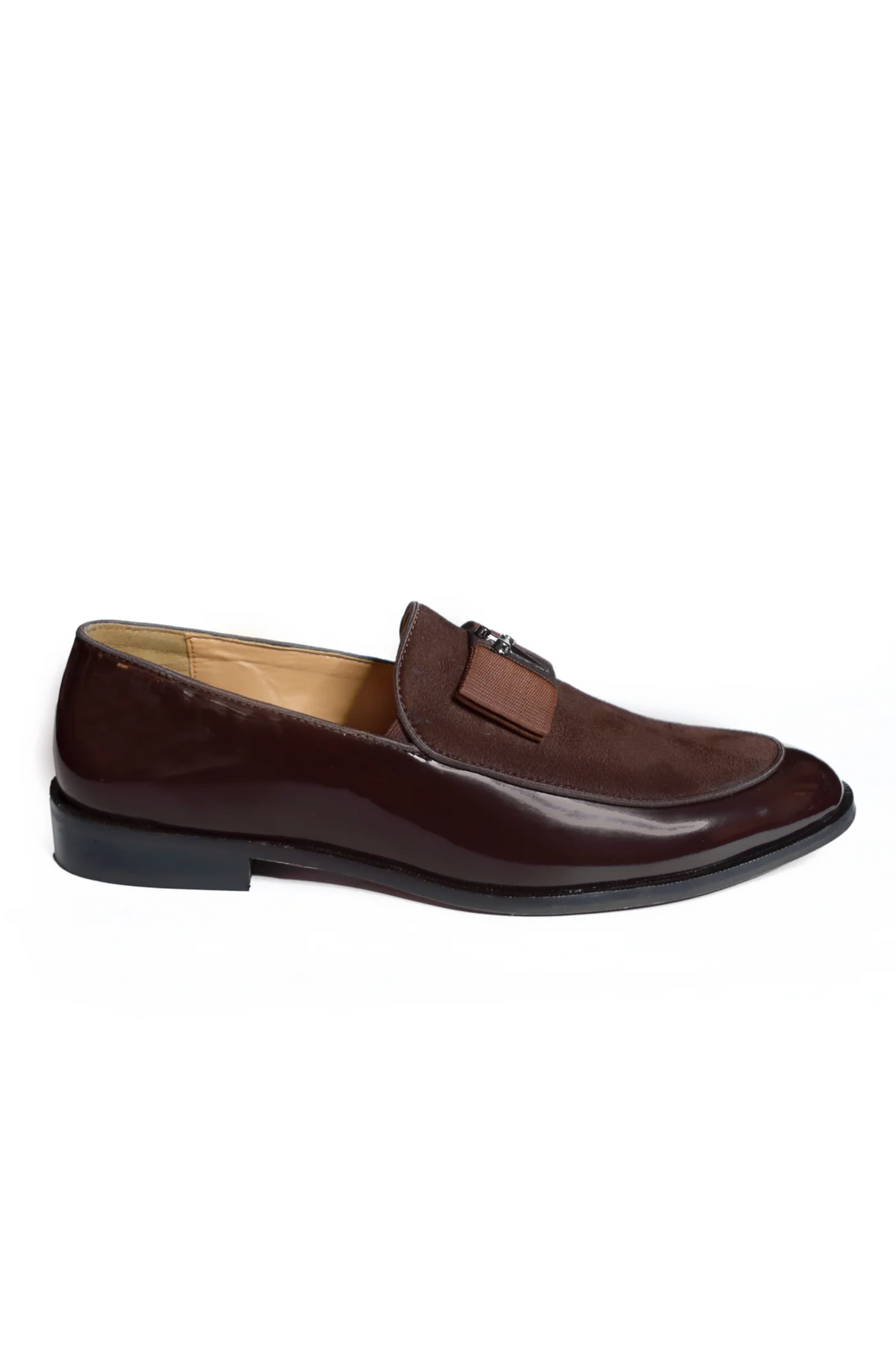 Brown Patent Brooch Loafers