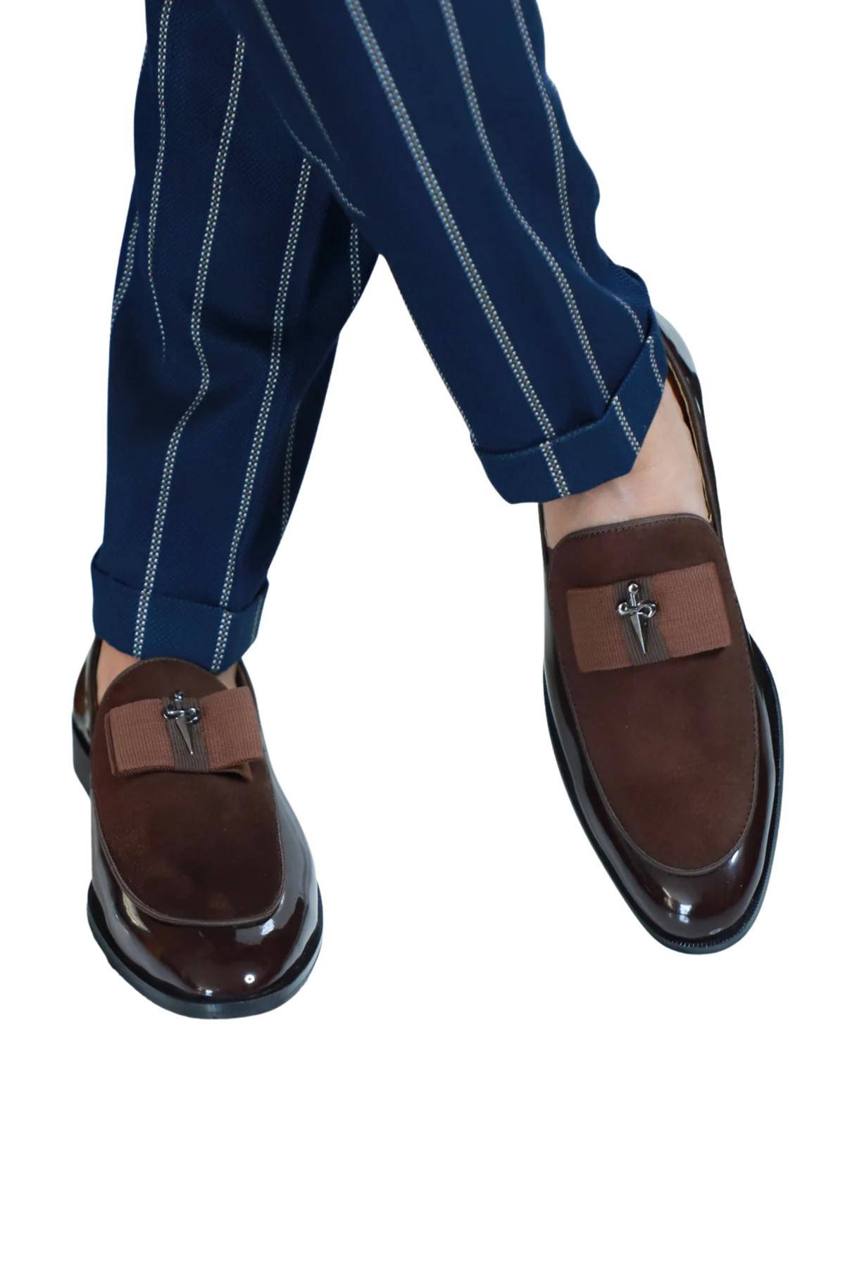 Brown Patent Brooch Loafers
