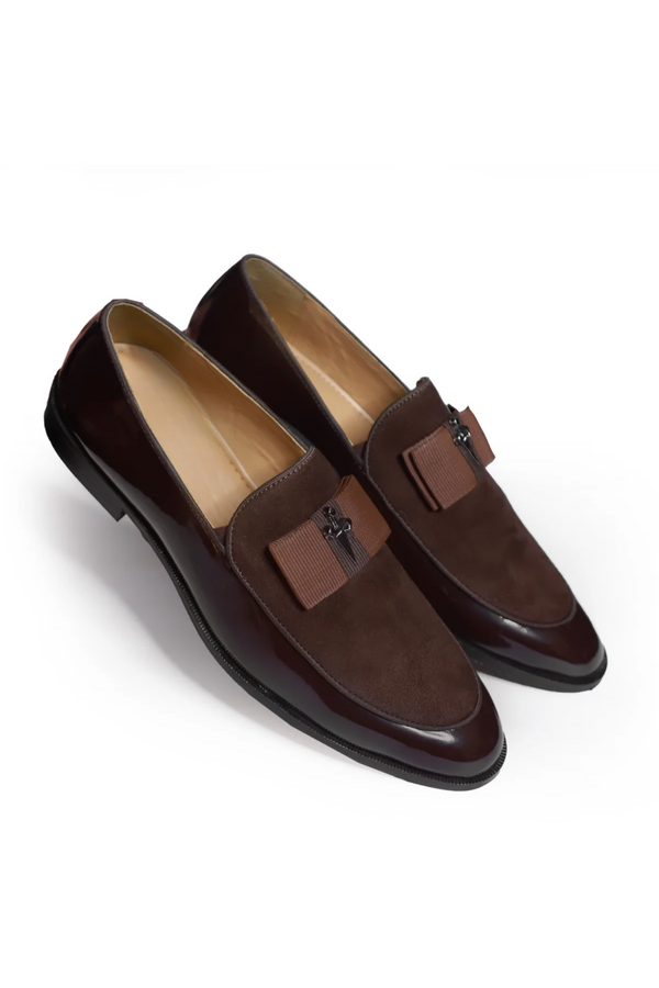 Brown Patent Brooch Loafers