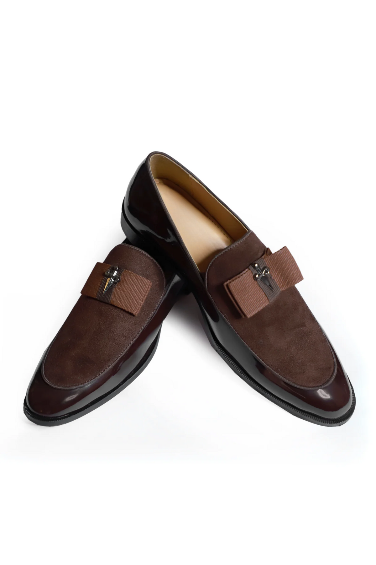 Brown Patent Brooch Loafers