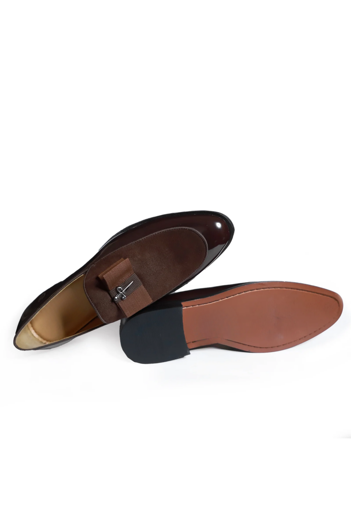 Brown Patent Brooch Loafers