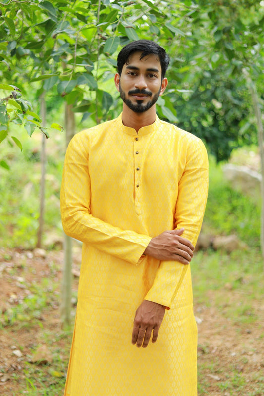 Mustard Yellow Self Textured Kurta