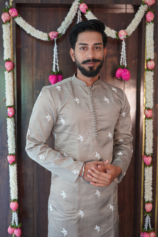Grey Embroidered Kurta Set