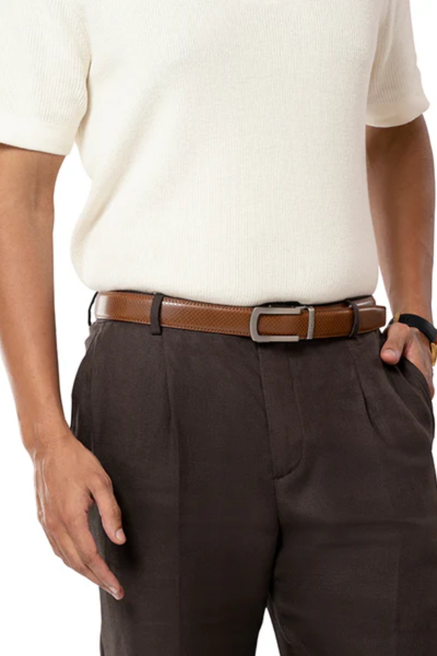 Theo Tan with classic buckle