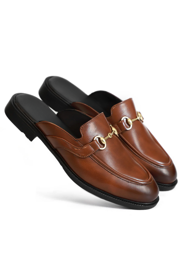 Tan Brown Horsebit Mule