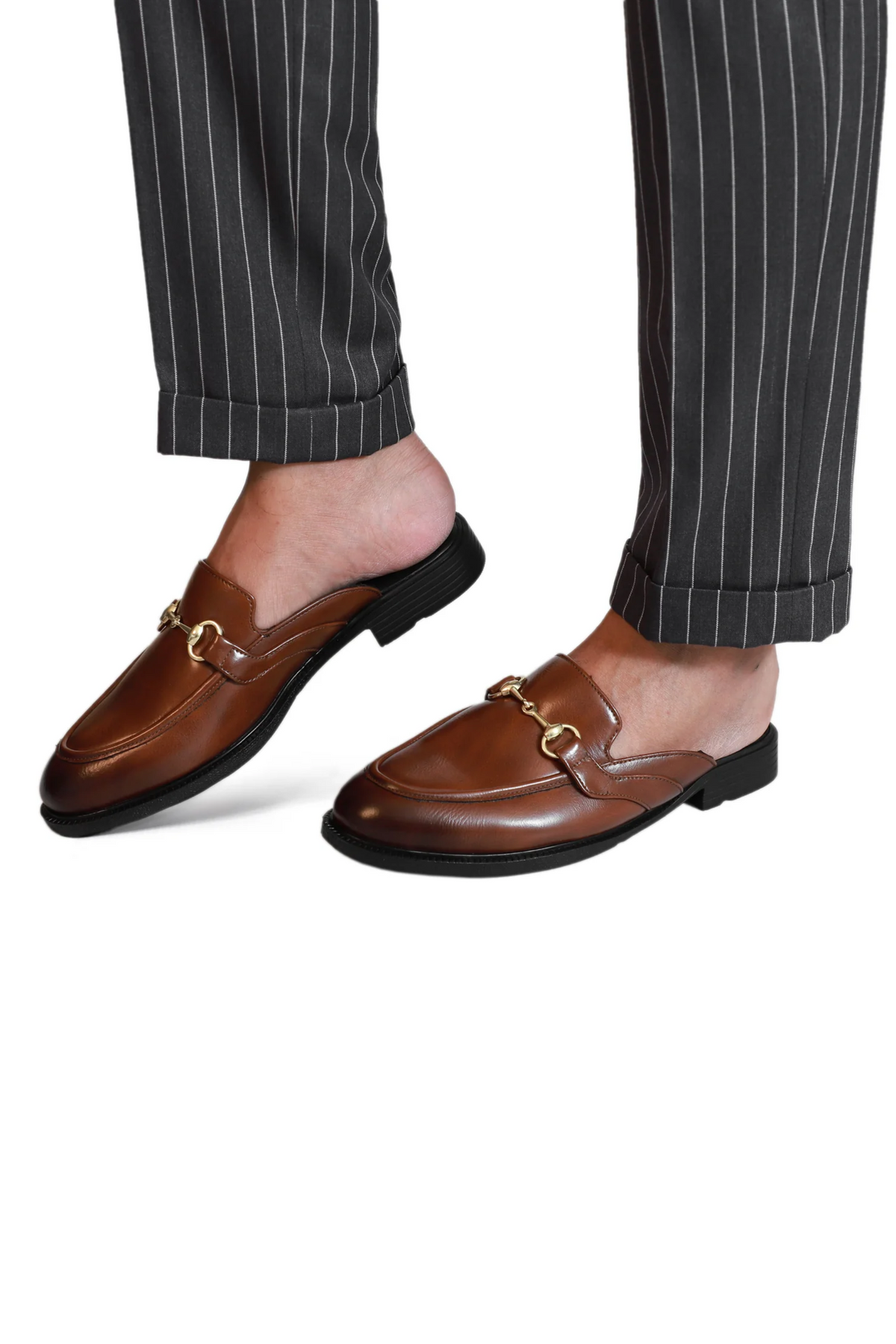 Tan Brown Horsebit Mule