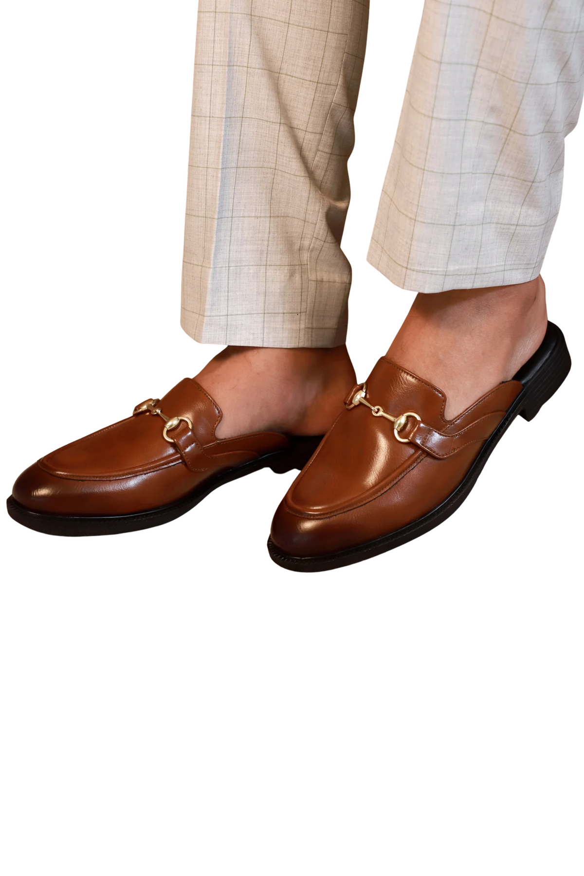 Tan Brown Horsebit Mule