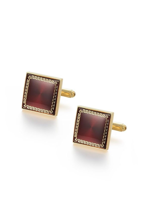 Square Red Gold Cufflinks