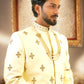Off-white pure raw silk sherwani with zardozi work