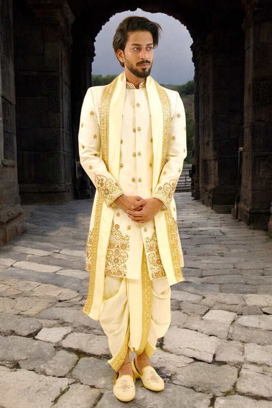 Heavy hem work Sherwani with bootas
