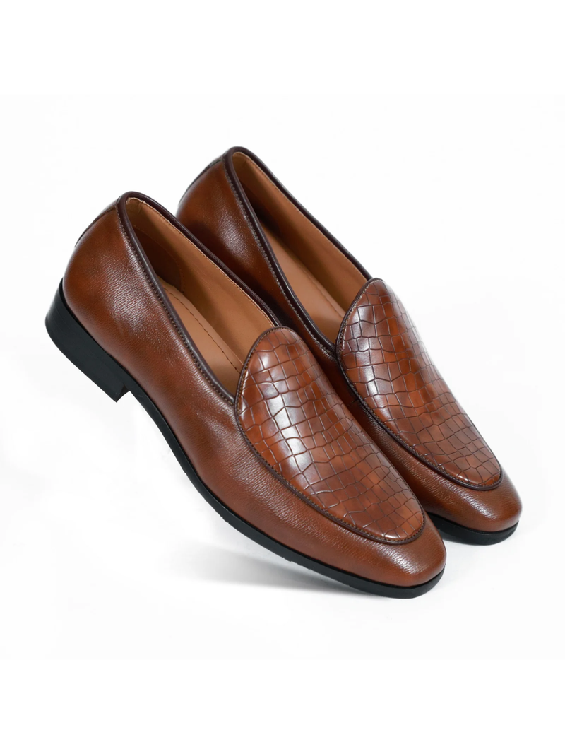 Tan Brown Exclusive Croco Loafers