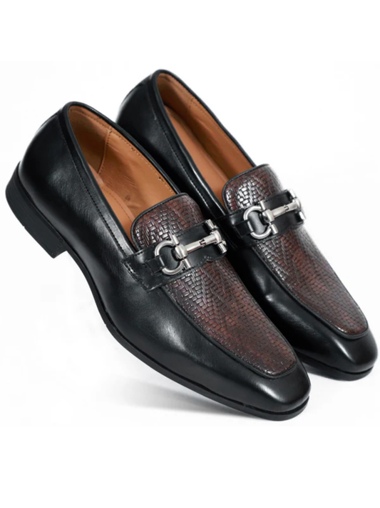 Black Wine Dual Tone Braided Horsebit Loafers