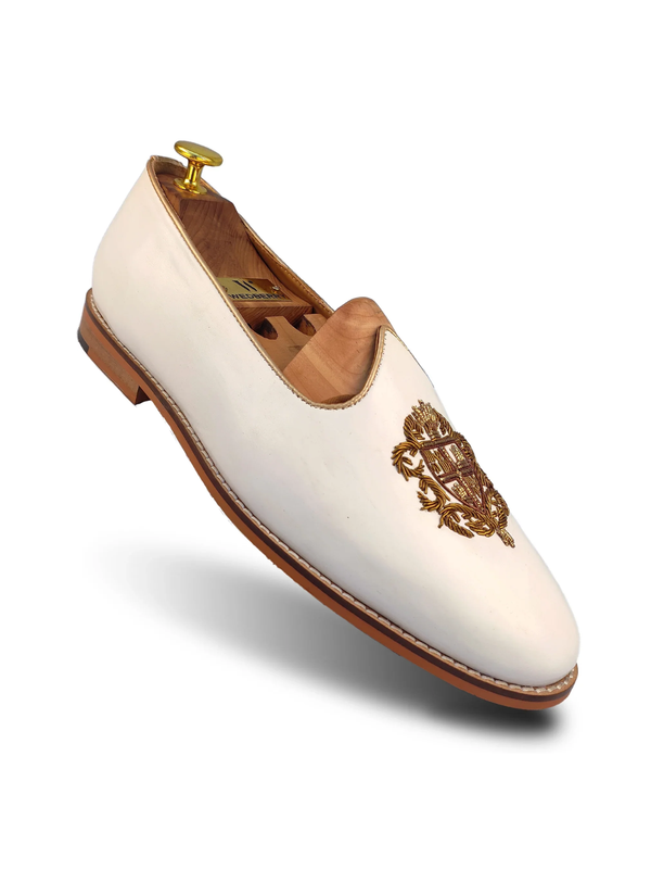White Zardozi Handwork Wedding Ethnic Party Shoes Loafer