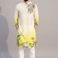 White to Yellow Ombre Printed Kurta Set for Men – Festive & Summer Wear