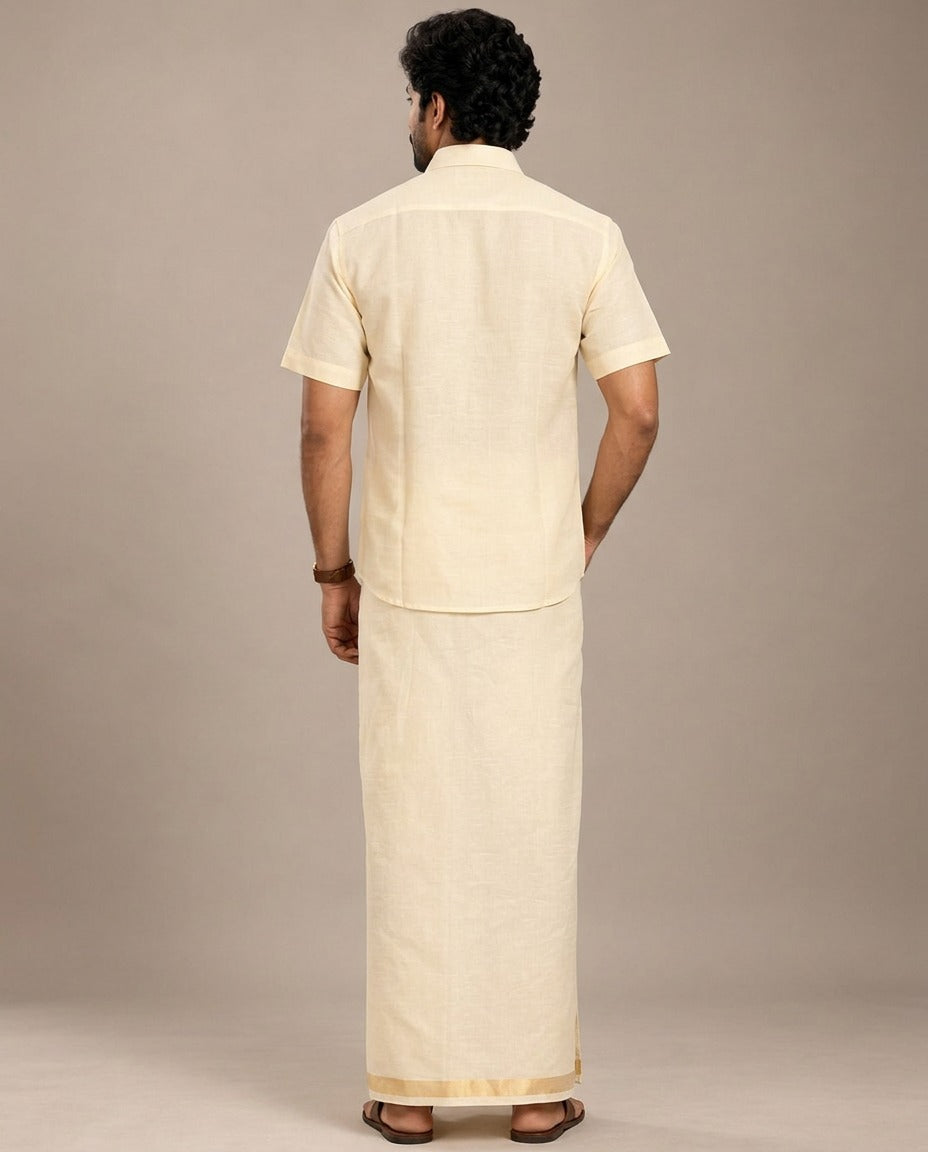 Ivory Murugan Vel Embroidered Pattu shirt (Divine Peacock)