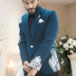 White Beaded Embellished Teal Green Tuxedo