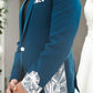 White Beaded Embellished Teal Green Tuxedo