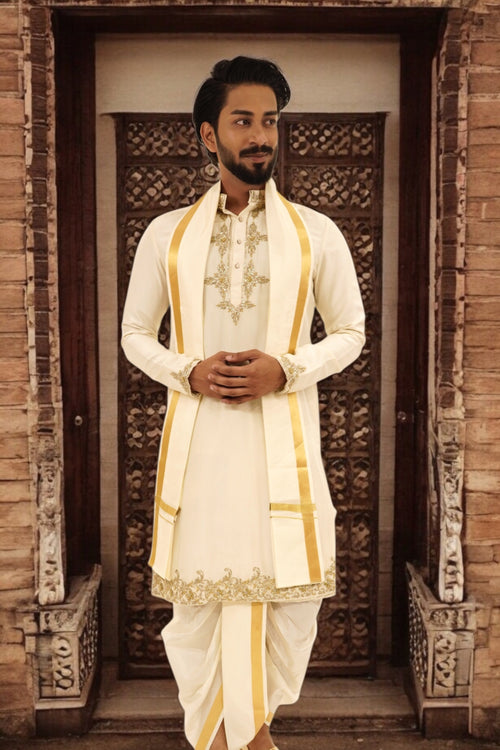 Zardozi Embroidered Pure Pattu Kurta Set