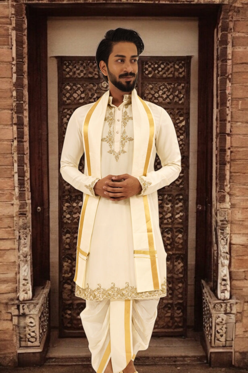 Zardozi Embroidered Pure Pattu Kurta Set