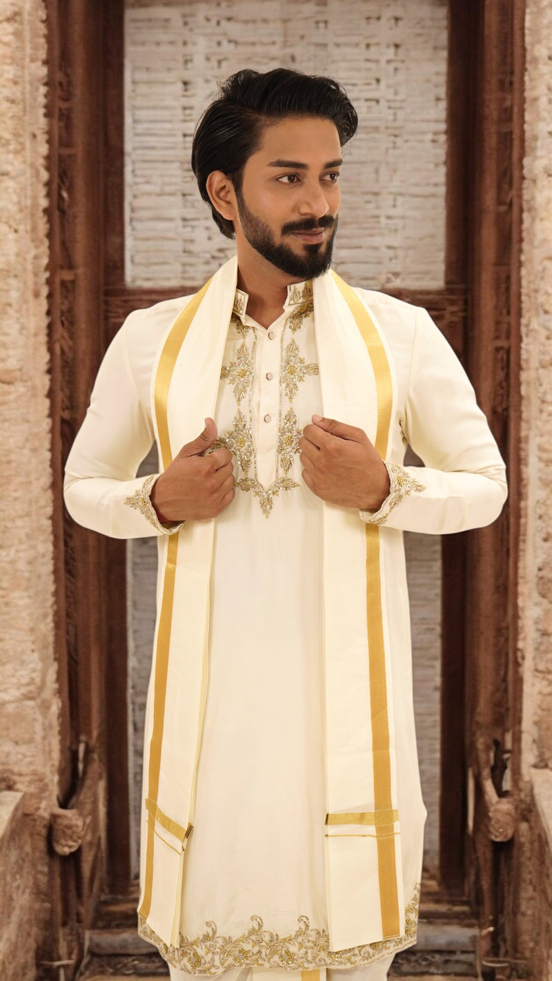 Zardozi Embroidered Pure Pattu Kurta Set