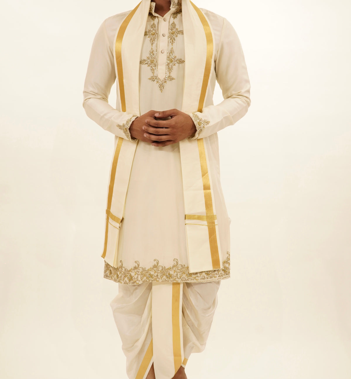 Zardozi Embroidered Pure Pattu Kurta Set