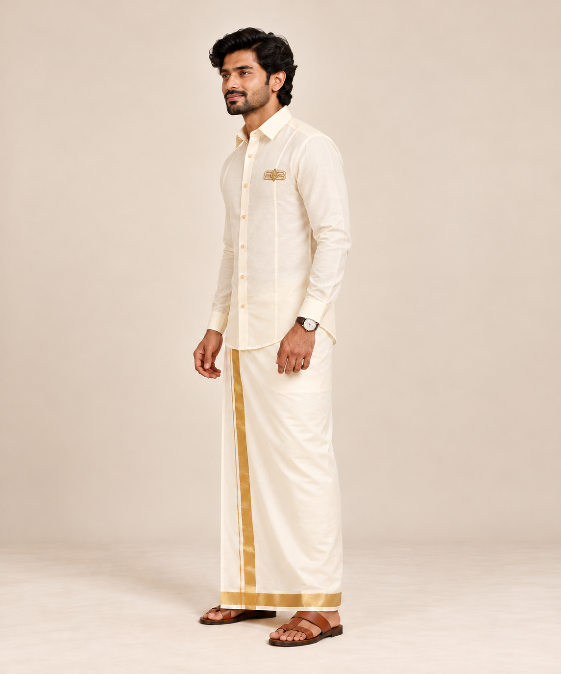 Ivory Cream Full Sleeve Embroidered Shirt (Traditional Elegance)