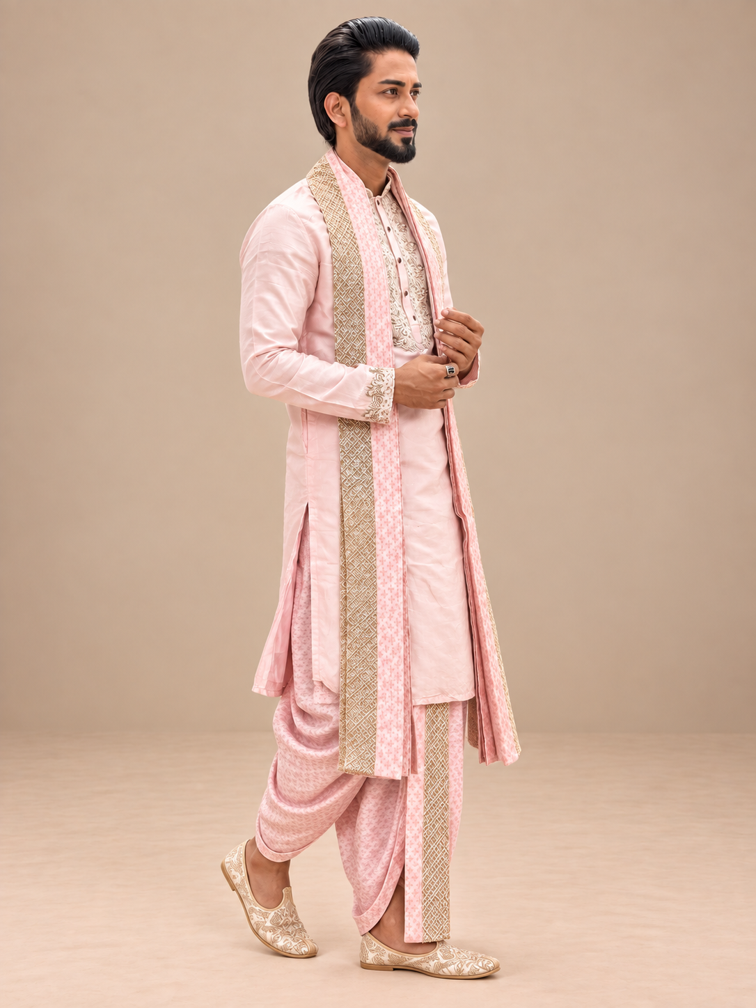 Soft Pink Pure Pattu Set with Zardozi Embroidery