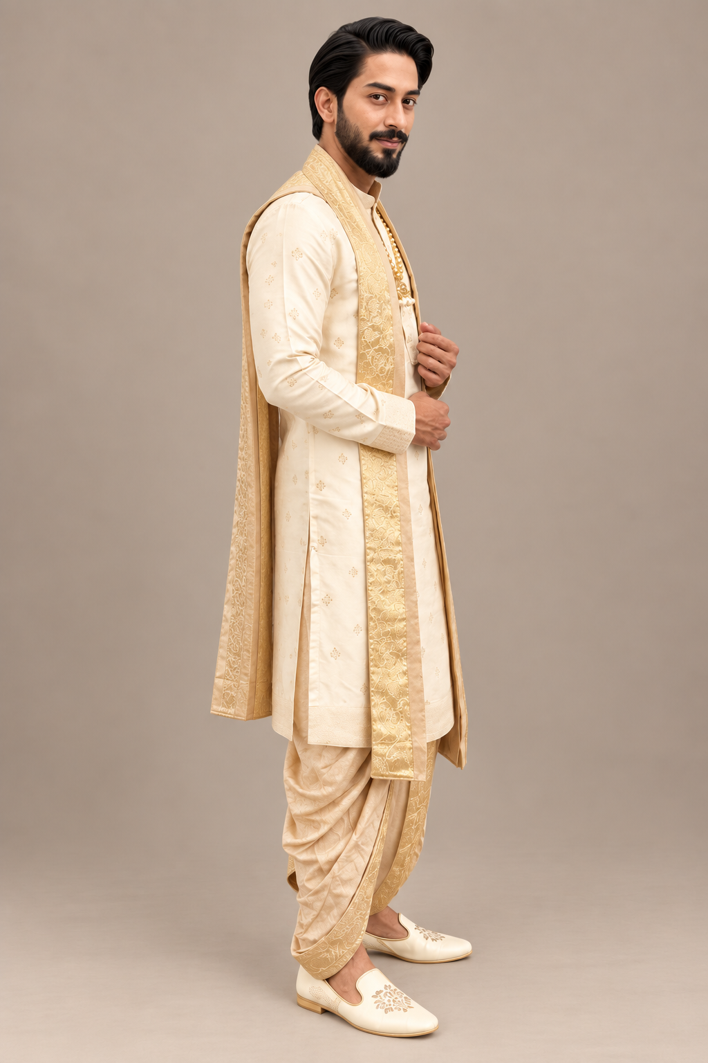 Self Textured Boota Semi-Pattu Set