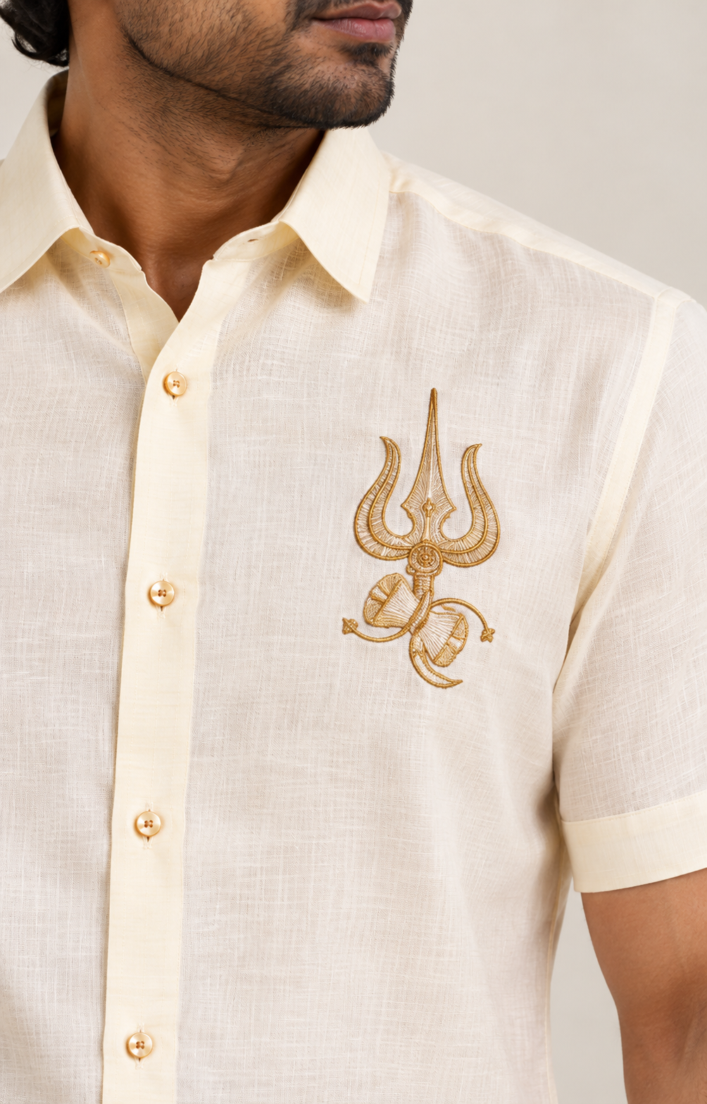 Ivory Trishul Motif Pattu shirt (Divine Legacy)