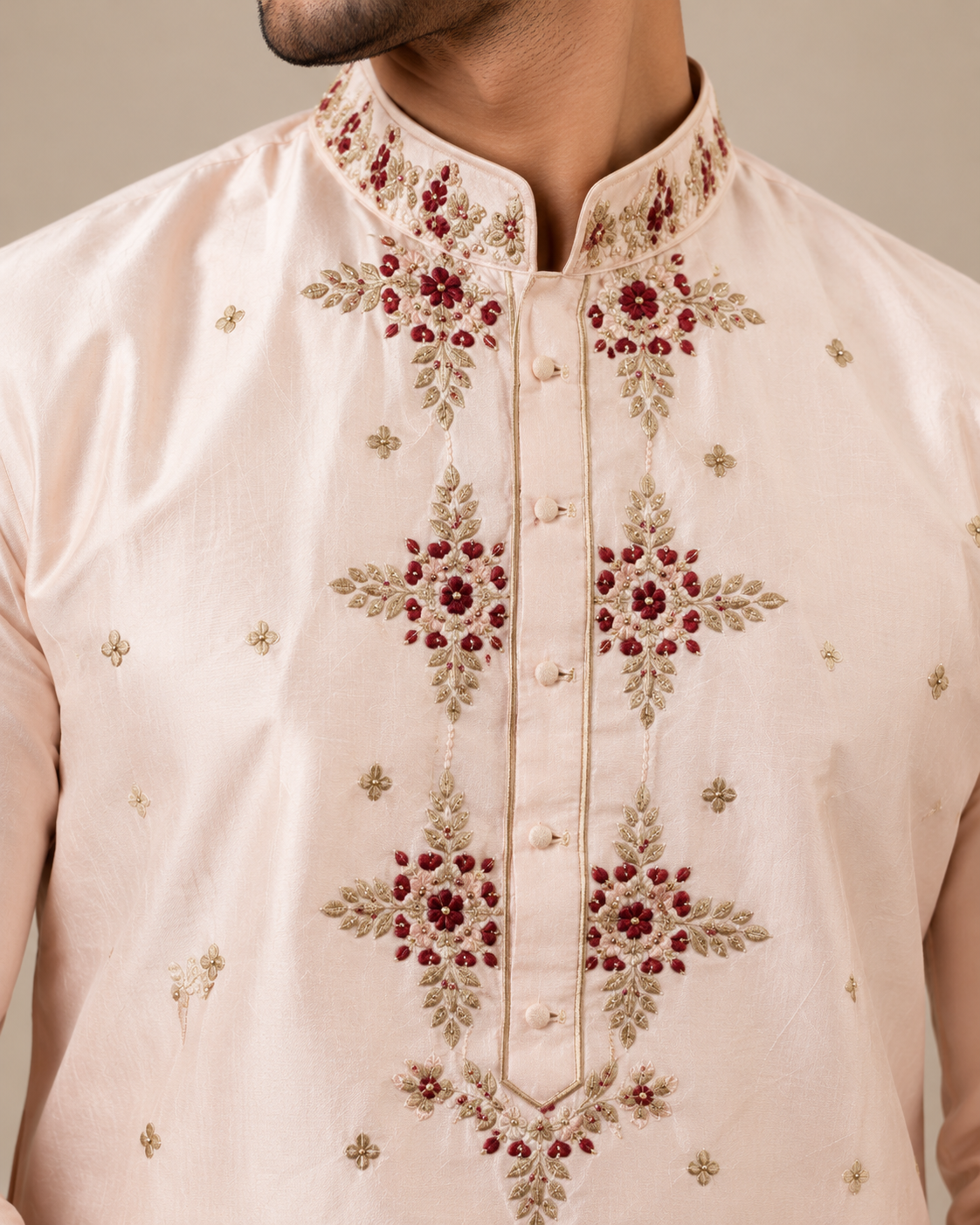 Blush Pink Embroidered Kurta Dhoti  (Royal Heritage)
