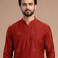 Men’s Red Ethnic Kurta Set with Traditional Illustration