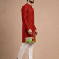Men’s Red Ethnic Kurta Set with Traditional Illustration