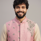 Men’s Pastel Pink Embroidered Nehru Jacket Set – Designer Sadri with Kurta Pajama
