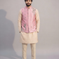 Men’s Pastel Pink Embroidered Nehru Jacket Set – Designer Sadri with Kurta Pajama