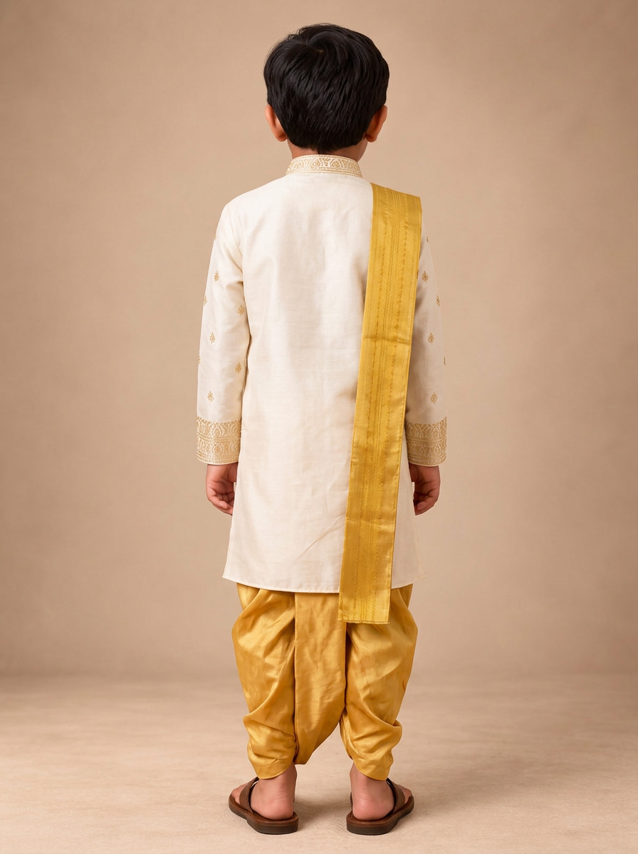 Boys Ivory & Gold 3-Piece Dhoti Set