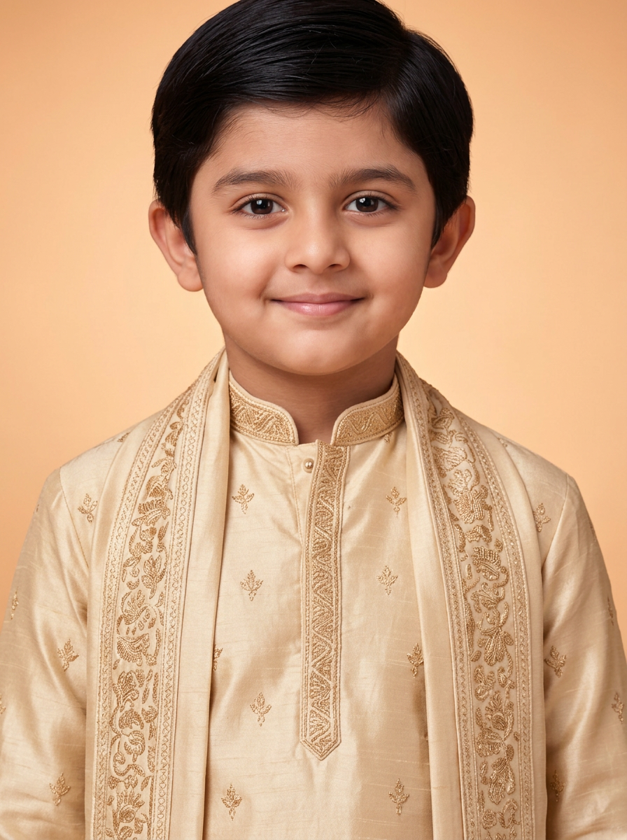 Boys Royal Ivory Peacock 3-Piece Dhoti Set