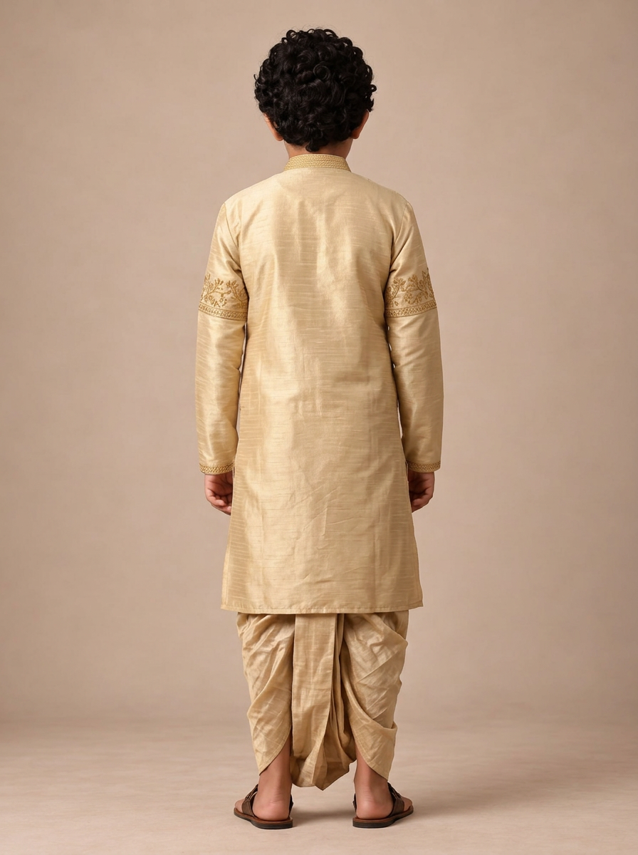 Boys Elephant Embroidered 2-Piece Dhoti Set (Swarnalayam)