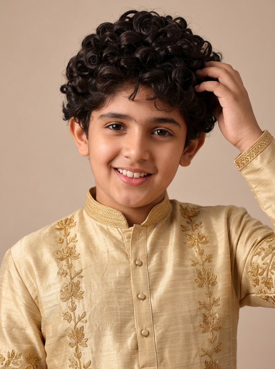 Boys Elephant Embroidered 2-Piece Dhoti Set (Swarnalayam)