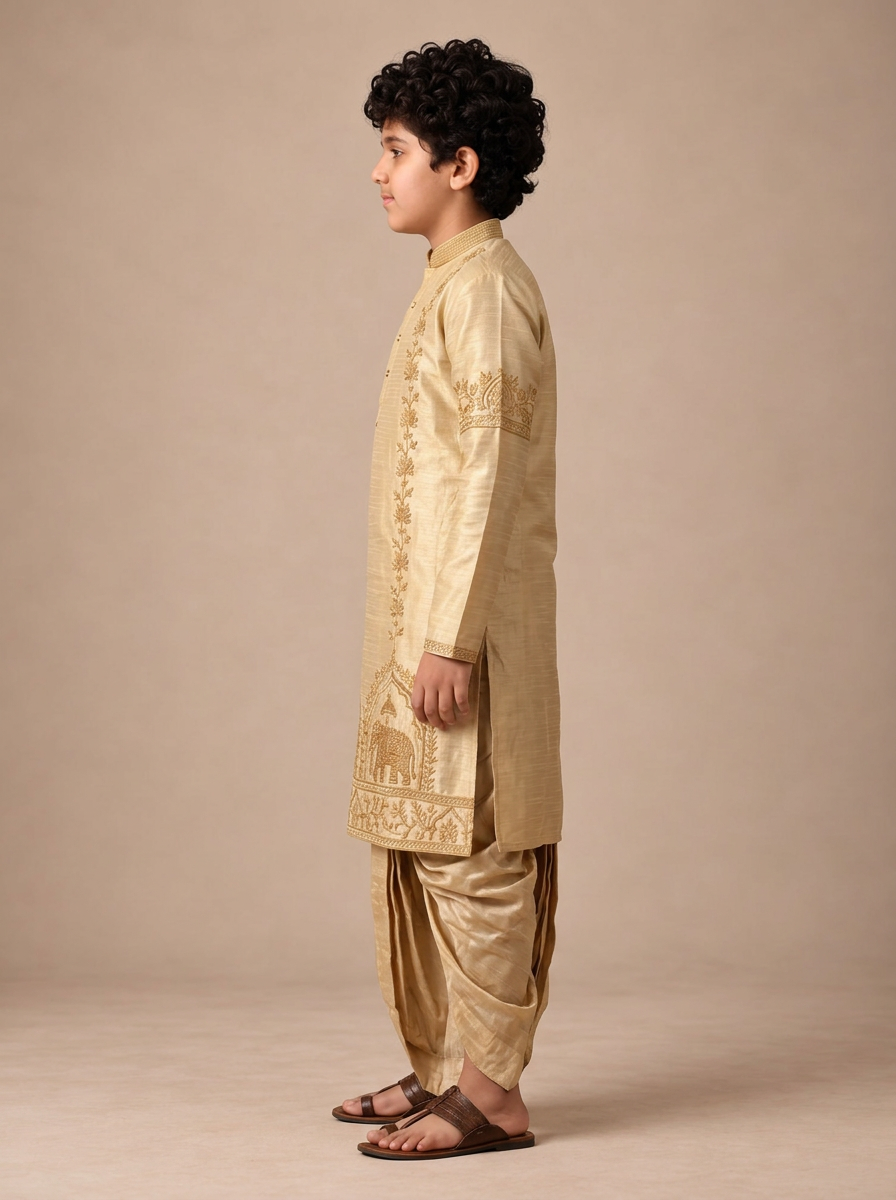 Boys Elephant Embroidered 2-Piece Dhoti Set (Swarnalayam)