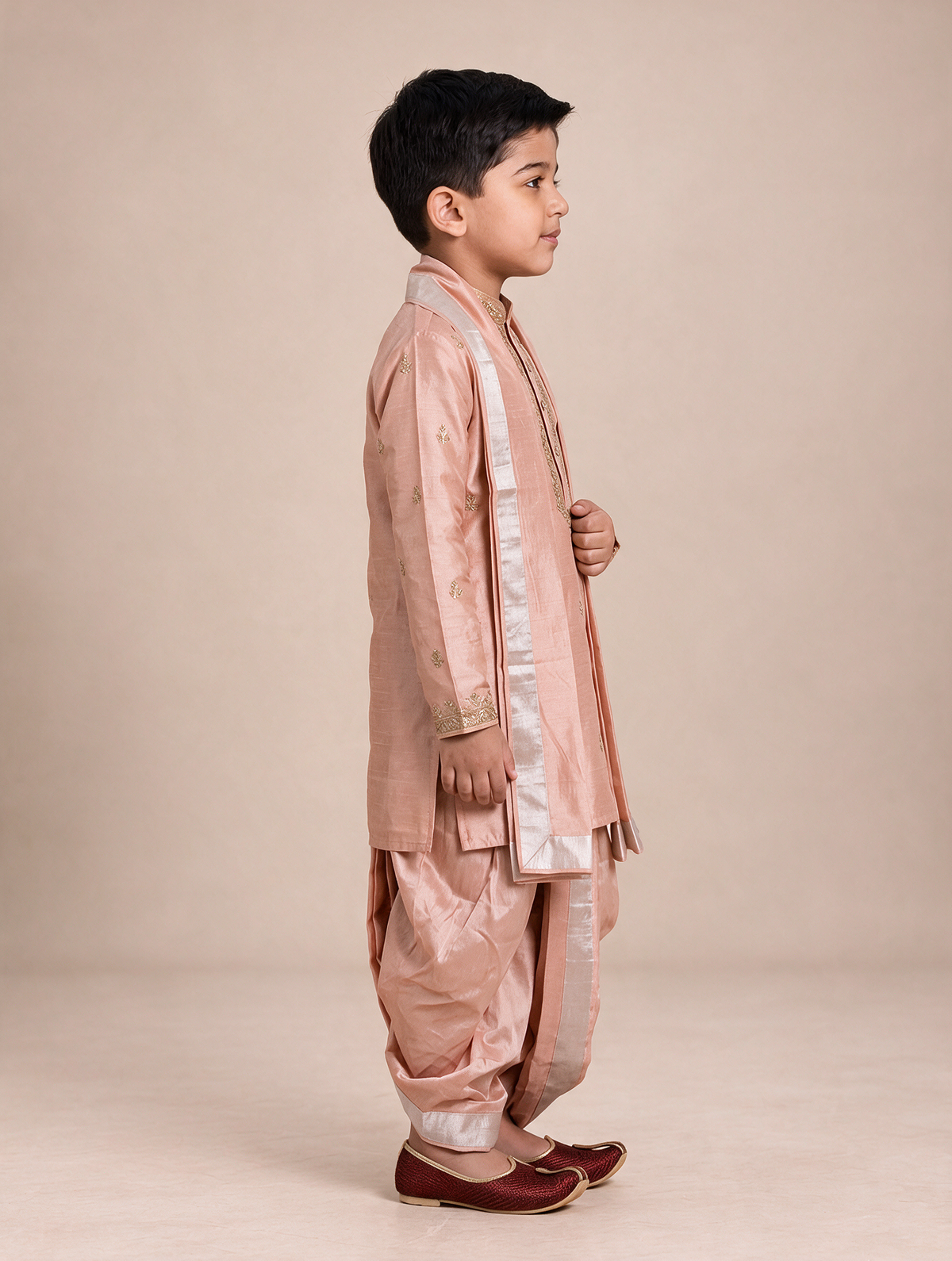 Boys Peach 3-Piece Dhoti Set