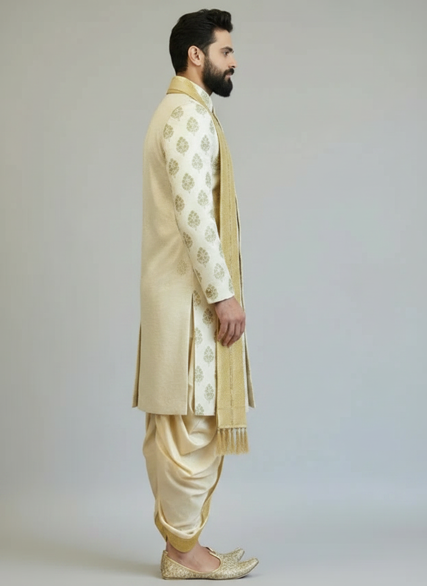 Mustard Yellow Sherwani with boota work