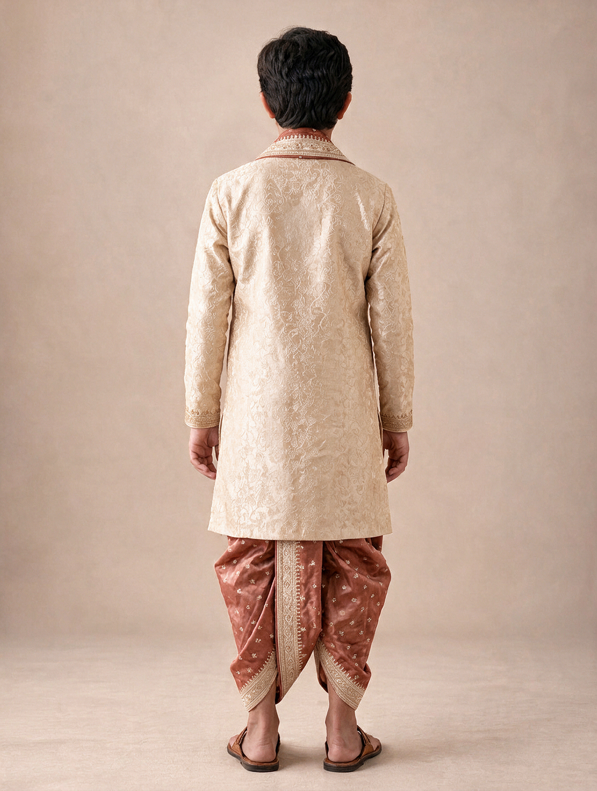 Boys Swarna Tejas Ivory Rust Dhoti Set (Swarnalayam)