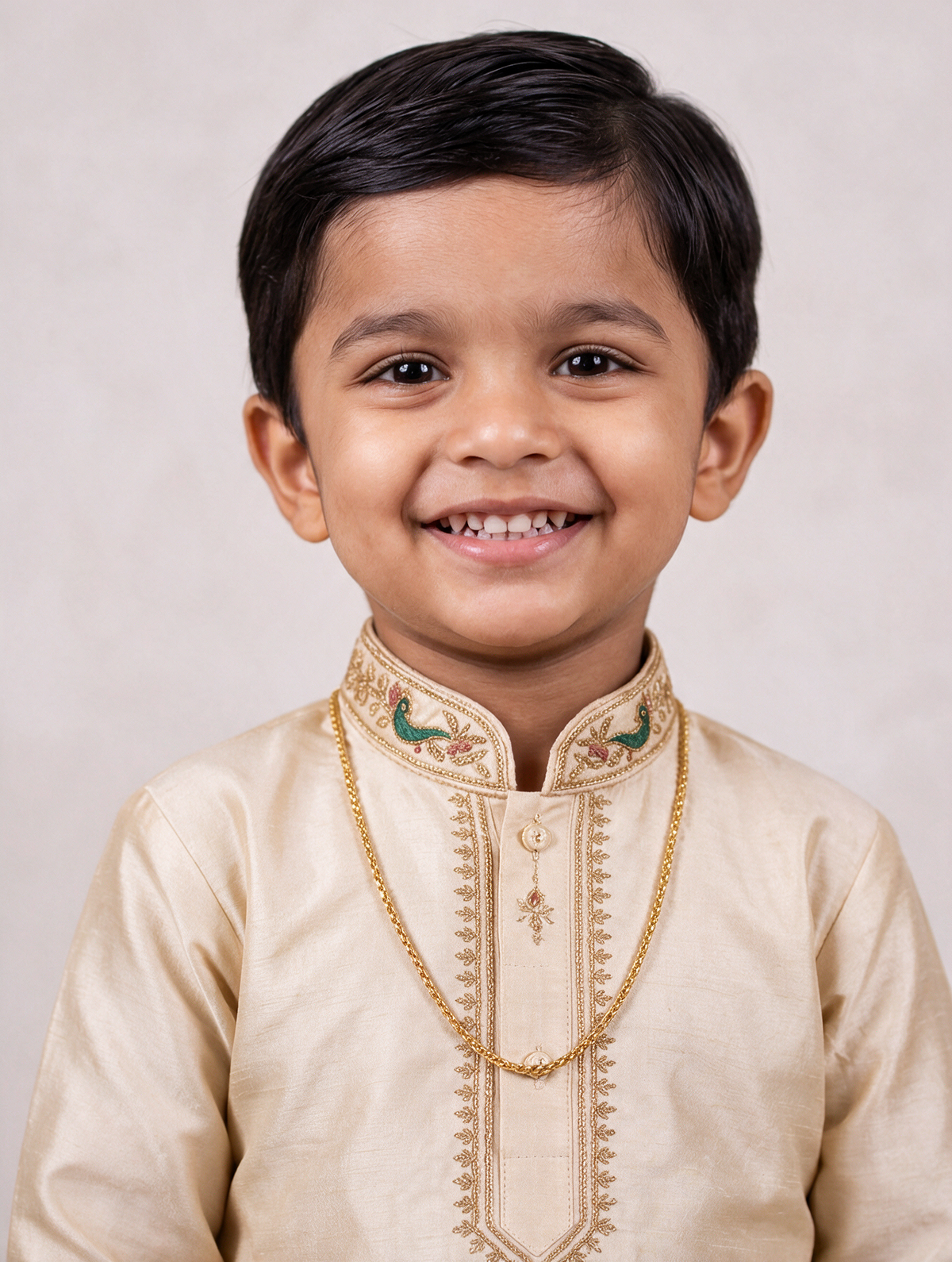 Boys Ivory Peacock 3-Piece Dhoti Set