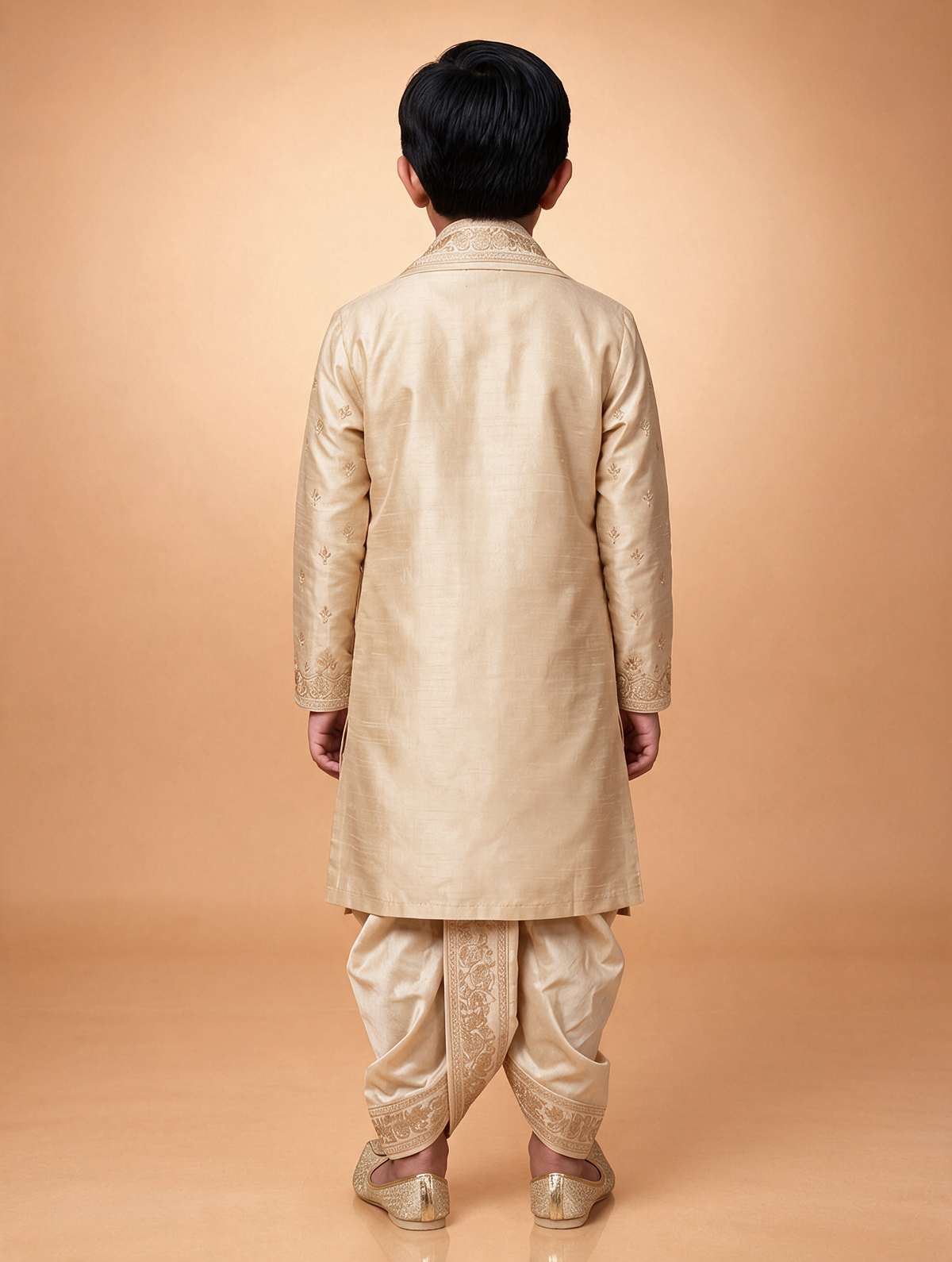 Boys Royal Ivory Peacock 3-Piece Dhoti Set